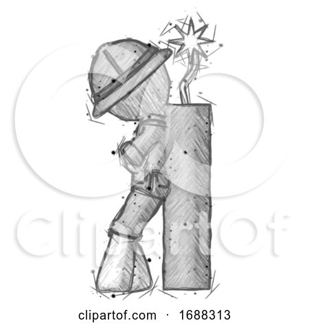 Sketch Explorer Ranger Man Leaning Against Dynimate, Large Stick Ready to Blow by Leo Blanchette