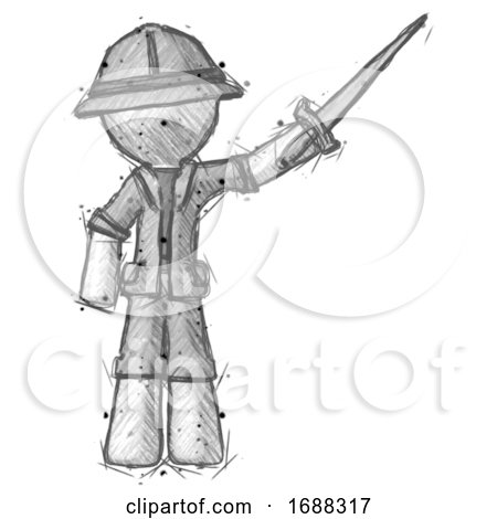 Sketch Explorer Ranger Man Holding Sword in the Air Victoriously by Leo Blanchette
