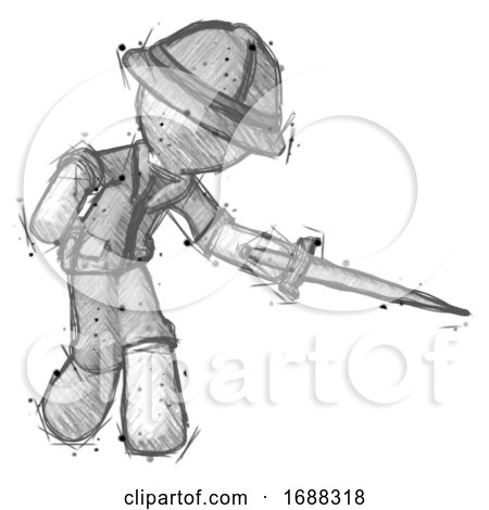 Sketch Explorer Ranger Man Sword Pose Stabbing or Jabbing by Leo Blanchette