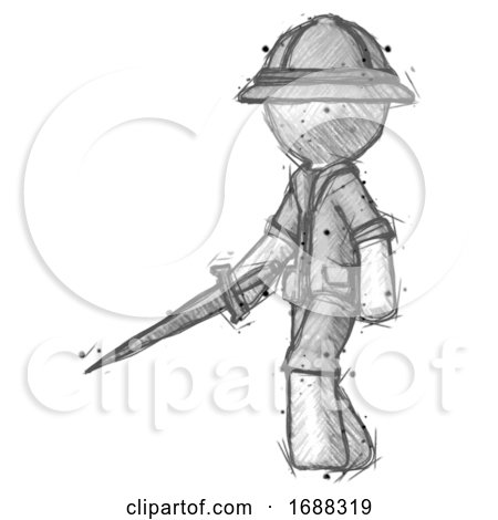 Sketch Explorer Ranger Man with Sword Walking Confidently by Leo Blanchette