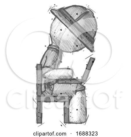 Sketch Explorer Ranger Man Using Laptop Computer While Sitting in Chair View from Side by Leo Blanchette