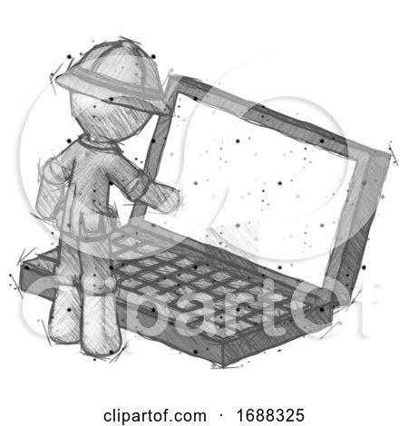 Sketch Explorer Ranger Man Using Large Laptop Computer by Leo Blanchette