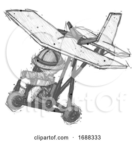 Sketch Explorer Ranger Man in Ultralight Aircraft Top Side View by Leo Blanchette