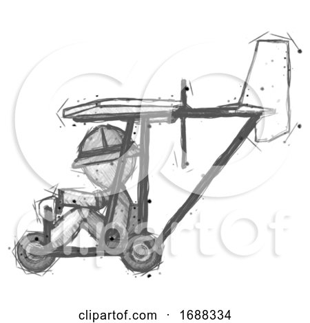 Sketch Explorer Ranger Man in Ultralight Aircraft Side View by Leo Blanchette