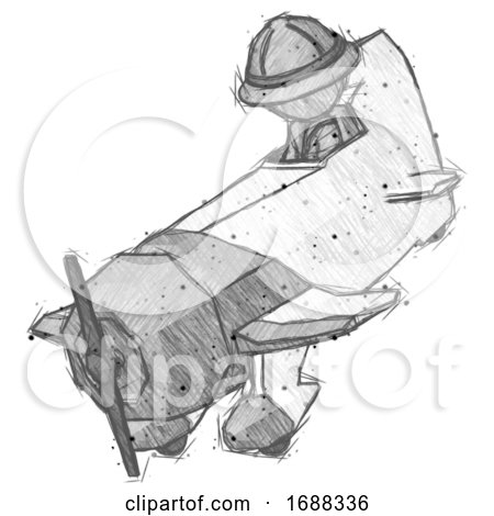 Sketch Explorer Ranger Man in Geebee Stunt Plane Descending View by Leo Blanchette