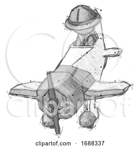 Sketch Explorer Ranger Man in Geebee Stunt Plane Descending Front Angle View by Leo Blanchette