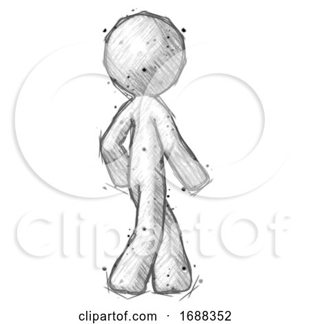 Sketch Design Mascot Man Walking Away Direction Right View by Leo Blanchette