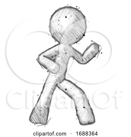 Sketch Design Mascot Man Martial Arts Defense Pose Right by Leo Blanchette