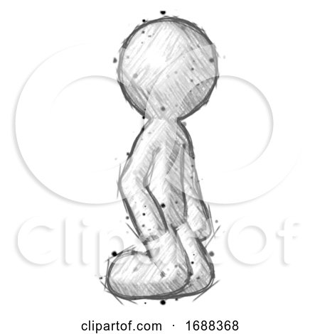 Sketch Design Mascot Man Kneeling Angle View Right Posters, Art Prints