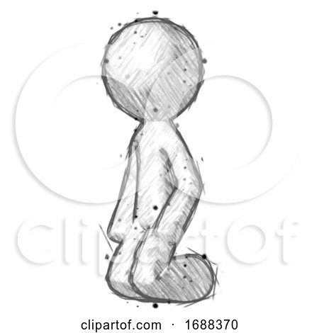 Sketch Design Mascot Man Kneeling Angle View Left by Leo Blanchette