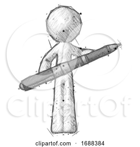Sketch Design Mascot Man Posing Confidently with Giant Pen by Leo Blanchette