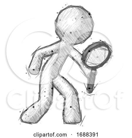 Sketch Design Mascot Man Inspecting with Large Magnifying Glass Right by Leo Blanchette