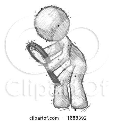 Sketch Design Mascot Man Inspecting with Large Magnifying Glass Left by Leo Blanchette