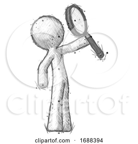Sketch Design Mascot Man Inspecting with Large Magnifying Glass Facing up by Leo Blanchette