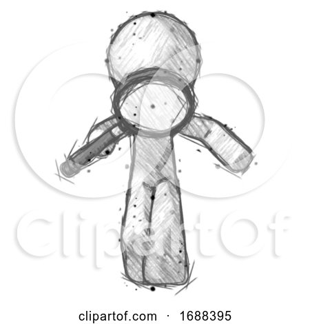 Sketch Design Mascot Man Looking down Through Magnifying Glass by Leo Blanchette