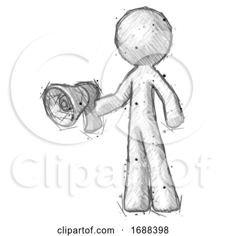 Sketch Design Mascot Man Holding Megaphone Bullhorn Facing Right by Leo Blanchette