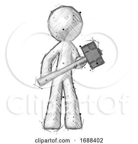Sketch Design Mascot Man with Sledgehammer Standing Ready to Work or Defend by Leo Blanchette