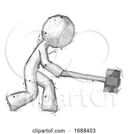 Sketch Design Mascot Man Hitting with Sledgehammer, or Smashing Something by Leo Blanchette