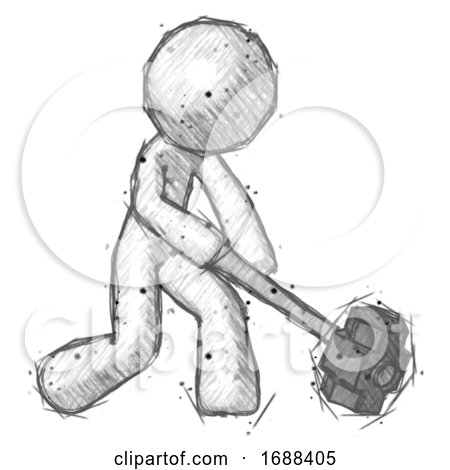 Sketch Design Mascot Man Hitting with Sledgehammer, or Smashing Something at Angle by Leo Blanchette