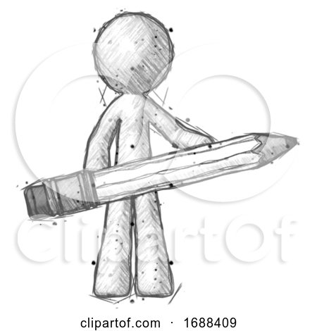 Sketch Design Mascot Man Writer or Blogger Holding Large Pencil by Leo Blanchette