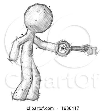 Sketch Design Mascot Man with Big Key of Gold Opening Something by Leo Blanchette