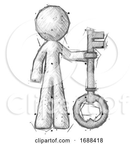 Sketch Design Mascot Man Holding Key Made of Gold by Leo Blanchette
