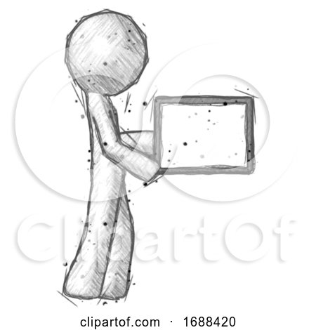 Sketch Design Mascot Man Show Tablet Device Computer to Viewer, Blank Area by Leo Blanchette
