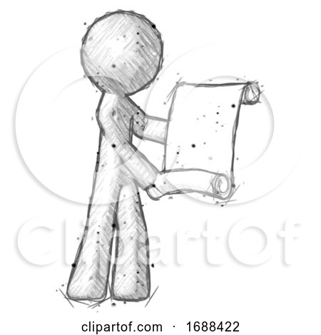 Sketch Design Mascot Man Holding Blueprints or Scroll by Leo Blanchette
