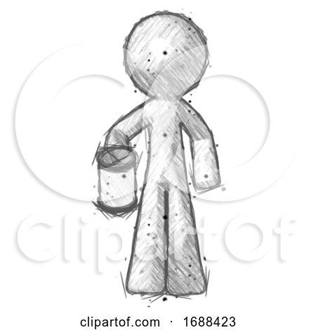 Sketch Design Mascot Man Begger Holding Can Begging or Asking for Charity by Leo Blanchette