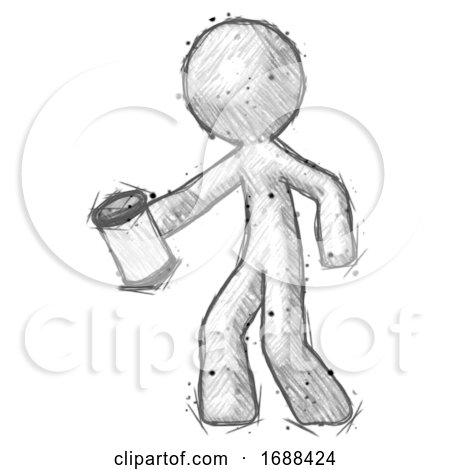 Sketch Design Mascot Man Begger Holding Can Begging or Asking for Charity Facing Left by Leo Blanchette