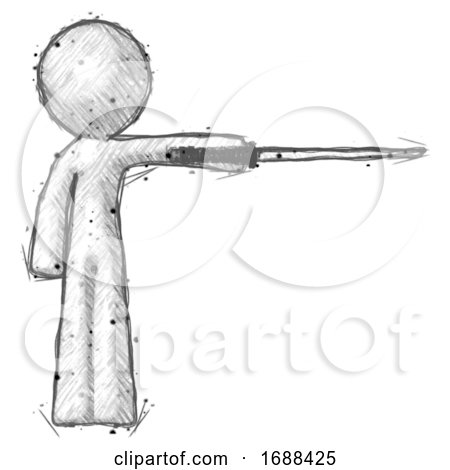 Sketch Design Mascot Man Standing with Ninja Sword Katana Pointing Right by Leo Blanchette