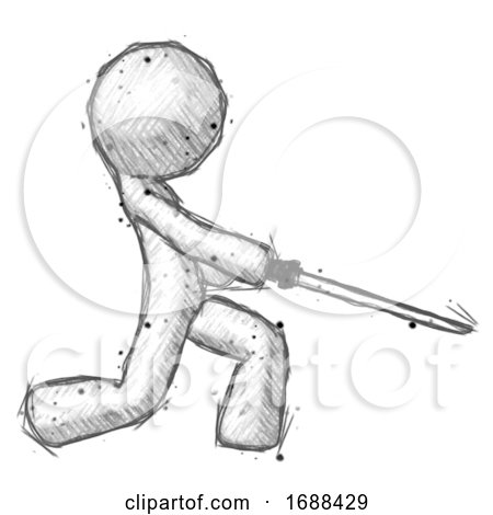 Sketch Design Mascot Man with Ninja Sword Katana Slicing or Striking Something by Leo Blanchette