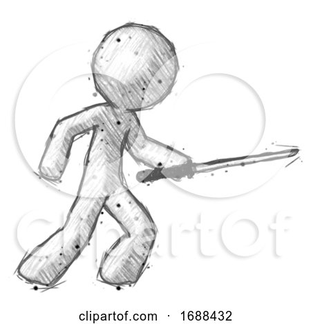 Sketch Design Mascot Man Stabbing with Ninja Sword Katana by Leo Blanchette