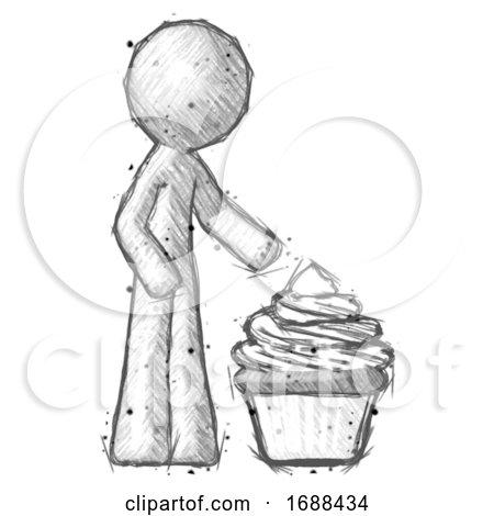 Sketch Design Mascot Man with Giant Cupcake Dessert by Leo Blanchette