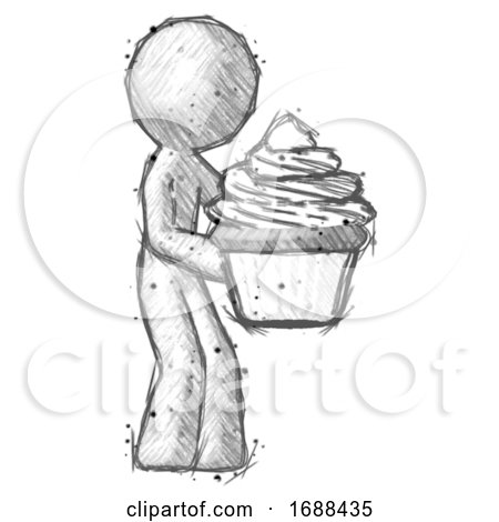 Sketch Design Mascot Man Holding Large Cupcake Ready to Eat or Serve by Leo Blanchette