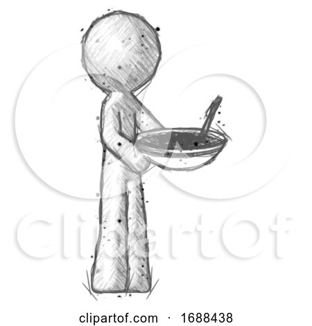 Sketch Design Mascot Man Holding Noodles Offering to Viewer by Leo Blanchette