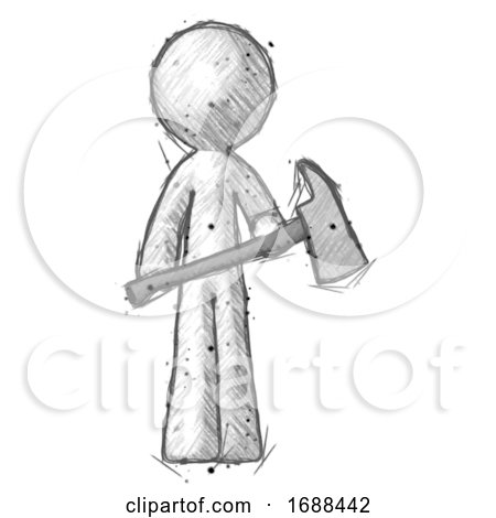 Sketch Design Mascot Man Holding Fire Fighter'S Ax by Leo Blanchette