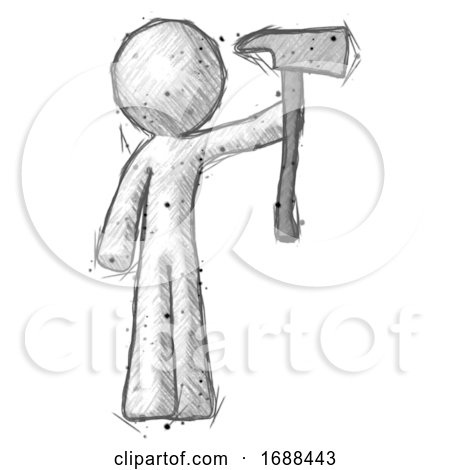 Sketch Design Mascot Man Holding up Firefighter'S Ax by Leo Blanchette