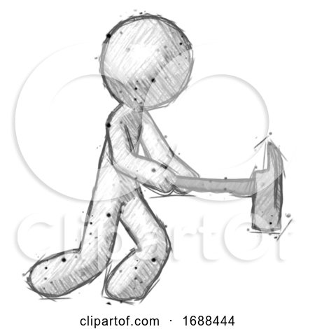 Sketch Design Mascot Man with Ax Hitting, Striking, or Chopping by Leo Blanchette