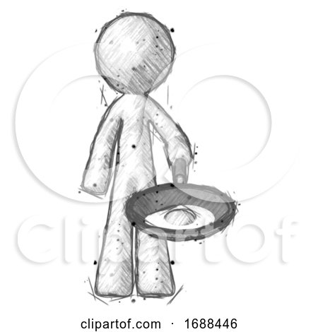 Sketch Design Mascot Man Frying Egg in Pan or Wok by Leo Blanchette