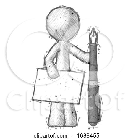 Sketch Design Mascot Man Holding Large Envelope and Calligraphy Pen by Leo Blanchette