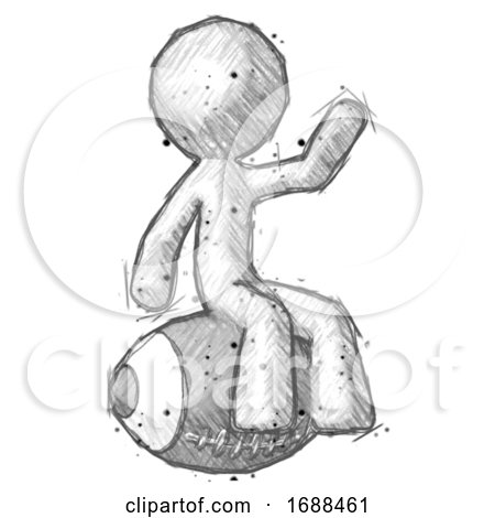 Sketch Design Mascot Man Sitting on Giant Football by Leo Blanchette