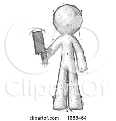 Sketch Design Mascot Man Holding Meat Cleaver by Leo Blanchette