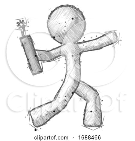 Sketch Design Mascot Man Throwing Dynamite by Leo Blanchette