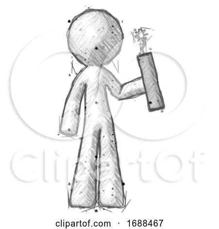 Sketch Design Mascot Man Holding Dynamite with Fuse Lit by Leo Blanchette