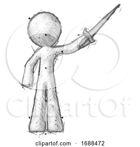 Sketch Design Mascot Man Holding Sword in the Air Victoriously by Leo Blanchette