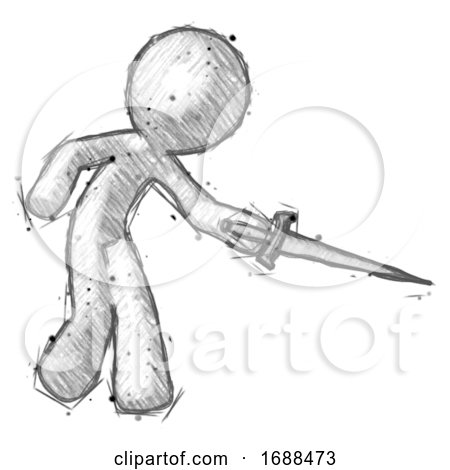 Sketch Design Mascot Man Sword Pose Stabbing or Jabbing by Leo Blanchette