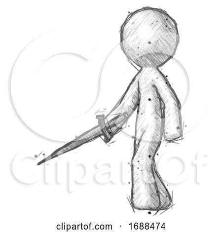 Sketch Design Mascot Man with Sword Walking Confidently by Leo Blanchette
