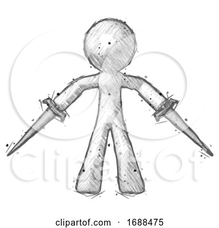 Sketch Design Mascot Man Two Sword Defense Pose by Leo Blanchette