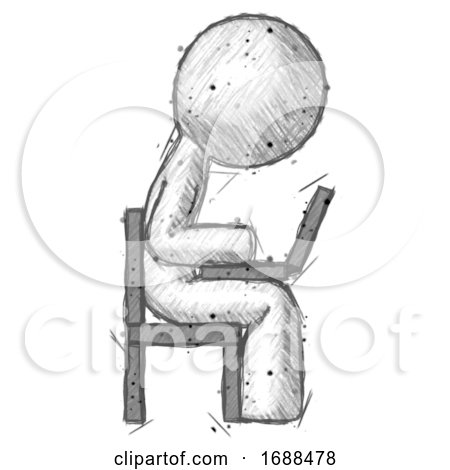 Sketch Design Mascot Man Using Laptop Computer While Sitting in Chair View from Side by Leo Blanchette